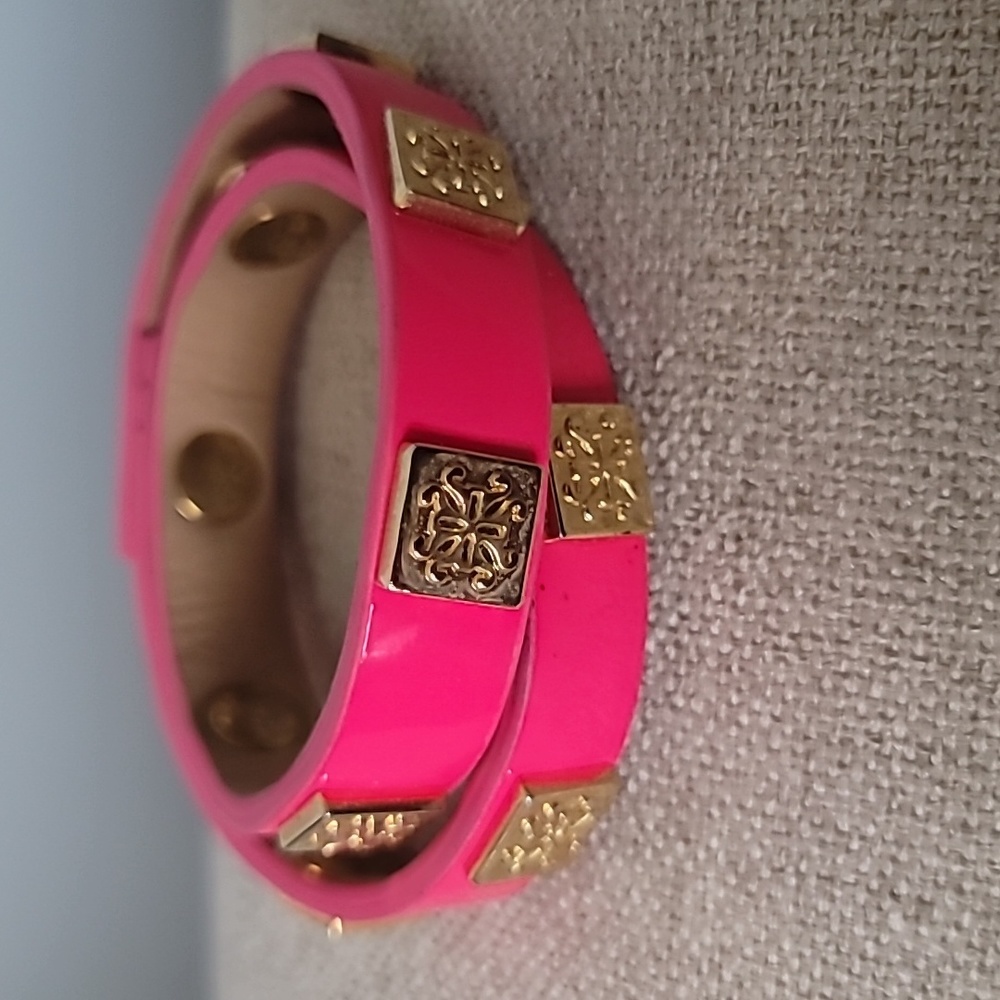 Rustic Cuff Pink Patent Double Wrap Bracelet Meag… - image 4